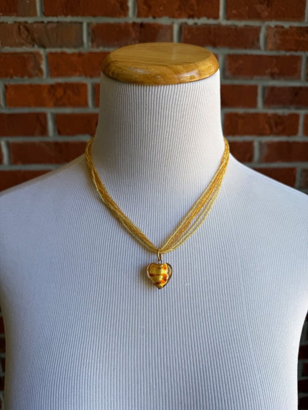 Vintage Gold Multi-Strand Necklace With Heart Pendant Lobster Clasp